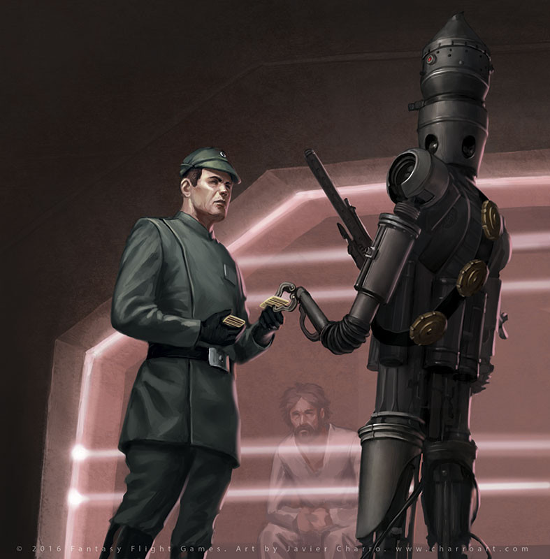 javier charro, ig-88, star wars, 3boys, artist name, black gloves, brown hair, gloves, grey hat, grey jacket, grey pants, hat, indoors, jacket, multiple boys, pants, robot, short hair, watermark, web address