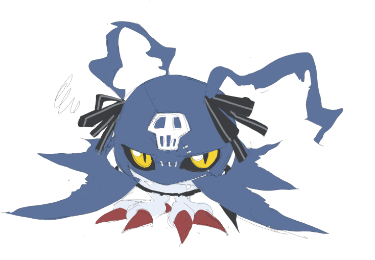 picodevimon, digimon, annoyed, digimon (creature), myotis, ribbon, simple background, skull, white background