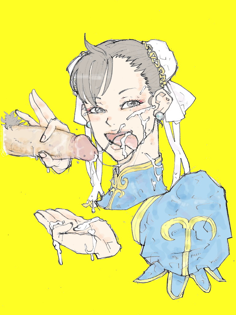 kyuraa (kyura9een), chun-li, capcom, street fighter, 1girl, cum, cum on body, facial, oral, penis, smile, solo focus, uncensored