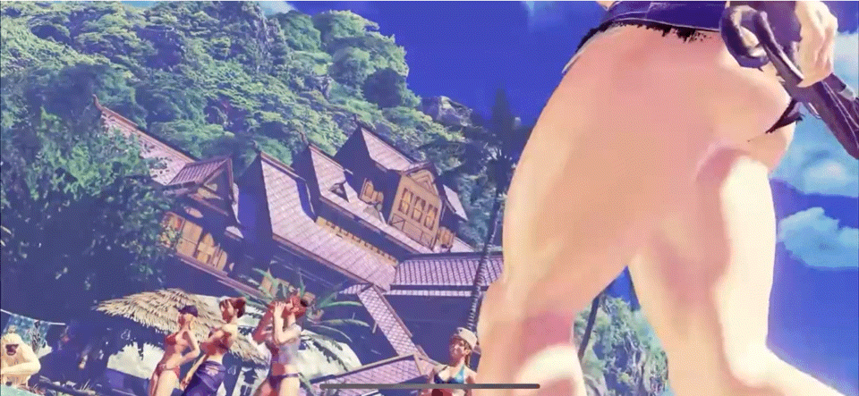 poison (final fight), capcom, final fight, street fighter, street fighter v, animated, animated gif, 1girl, 3d, ass, breasts, cleavage, female focus, game screenshot, hat, huge ass, large breasts, solo, subtitled, walking