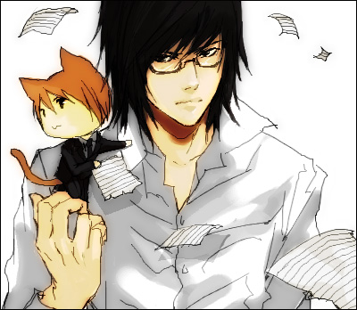 mikami teru, yagami light, death note, lowres, 00s, cat, glasses