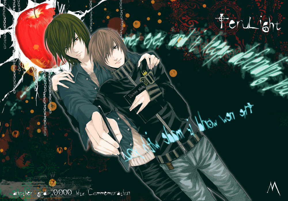 mikami teru, yagami light, death note, 00s, book, brown hair, pen, sweater