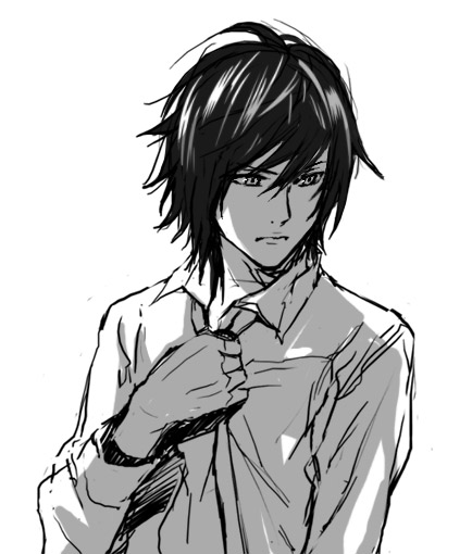 mikami teru, death note, 00s, frown, monochrome, sketch