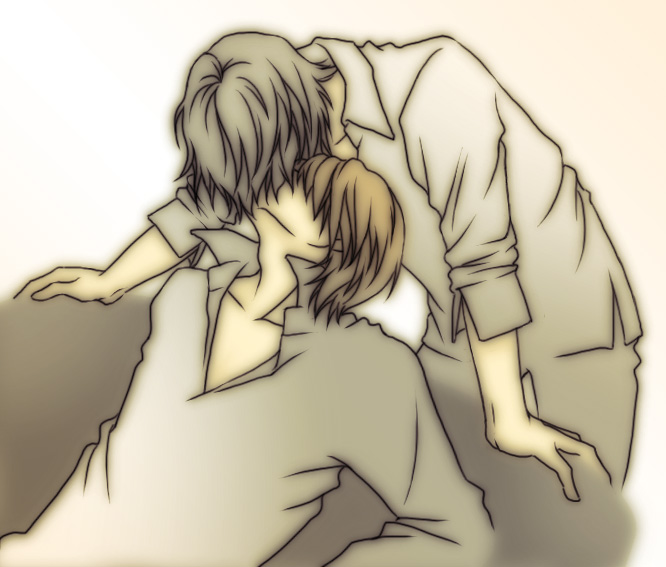 mikami teru, yagami light, death note, 00s, 2boys, gradient background, kiss, male focus, multiple boys, yaoi