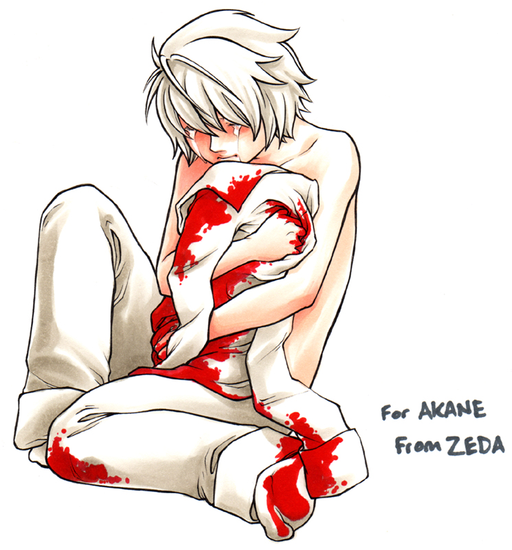 near (death note), death note, 00s, blood, sad, shirt, socks, tears, white hair