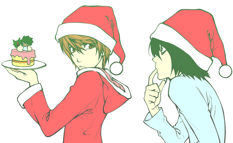 l (death note), yagami light, death note, 00s, cake, christmas, food
