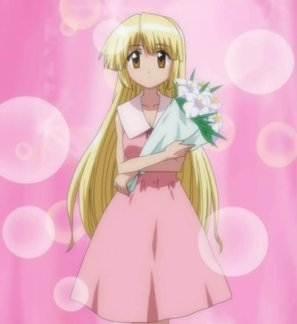panako (nagasarete airantou), nagasarete airantou, anime screenshot, stitched, third-party edit, 00s, blonde hair, brown eyes, dress, flower, long hair, looking at viewer, panako, pink dress, solo, very long hair