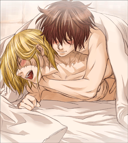 matt (death note), mello (death note), death note, lowres, 00s, 2boys, bed, bed sheet, blush, closed eyes, male focus, multiple boys, open mouth, pillow, sex, yaoi