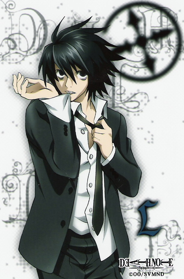 l (death note), death note, 00s, black hair, formal clothes, necktie, suit, undressing