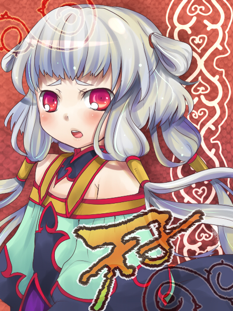 kippu, tianzi, code geass, silver hair, 00s, blush, dress, red eyes, solo