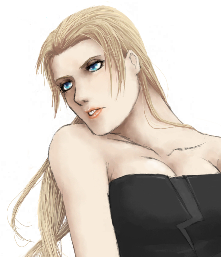 trish (devil may cry), capcom, devil may cry (series), 00s, 1girl, blonde hair, blue eyes, female focus, solo