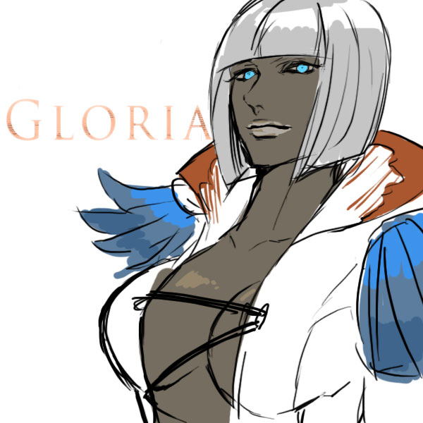 gloria (devil may cry), trish (devil may cry), capcom, devil may cry, devil may cry (series), devil may cry 4, 00s, 1girl, blue eyes, breasts, cleavage, dark-skinned female, dark skin, female focus, lipstick, makeup, solo, white hair