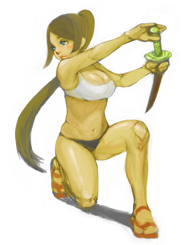talesof, breasts, brown hair, cleavage, large breasts, lingerie, long hair, solo, sword, underwear, weapon