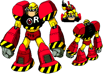 ariga hitoshi, guts man, capcom, mega man (classic), mega man (series), mega man 1, mega man megamix, lowres, 1boy, android, arms at sides, bomb, clenched hands, explosive, helmet, machinery, simple background, white background