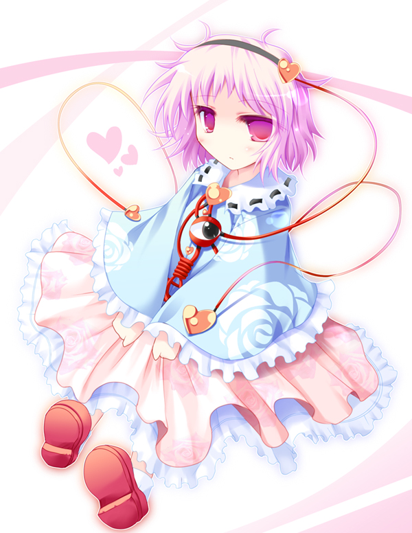ai takurou, komeiji satori, touhou, 1girl, female focus, hair ornament, heart, heart hair ornament, pink hair, short hair, solo, third eye