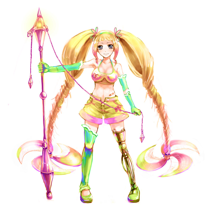 otosume ruiko, original, amputee, blonde hair, blue eyes, gloves, long hair, solo, twintails
