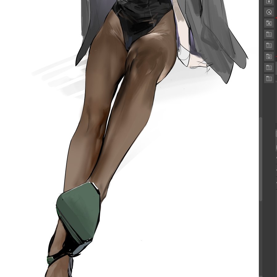 nykim0915, original, art study, commentary, 1girl, art program in frame, black leotard, black pantyhose, black shoes, groin, high heels, highleg, highleg leotard, knee up, knees, leg focus, legs, leotard, lower body, pantyhose, shoe soles, shoes, simple background, sitting, solo, white background