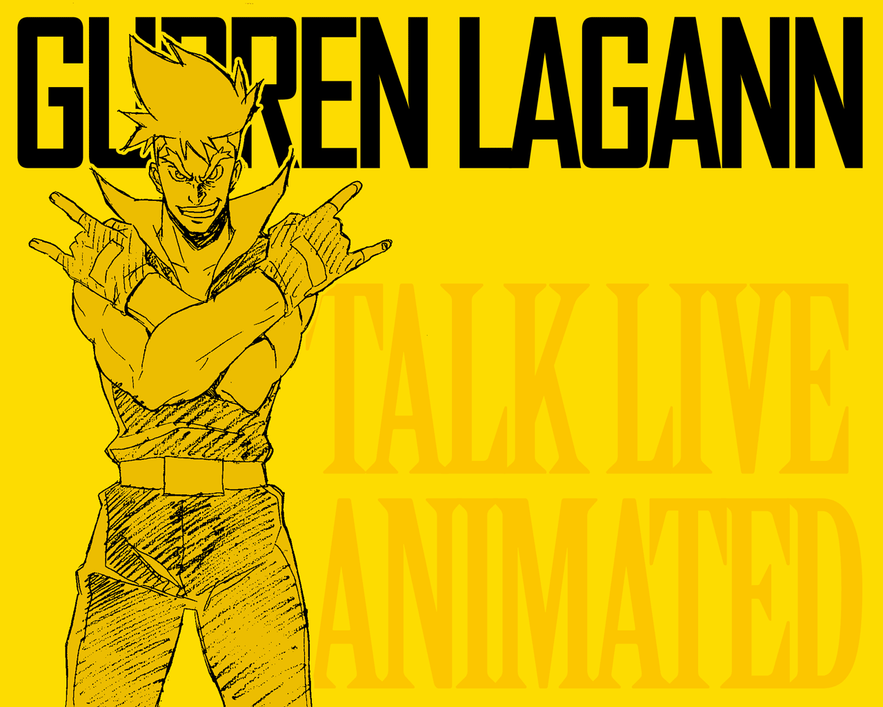 kittan bachika, tengen toppa gurren lagann, 00s, 1boy, n/, male focus, solo, yellow background, yellow theme