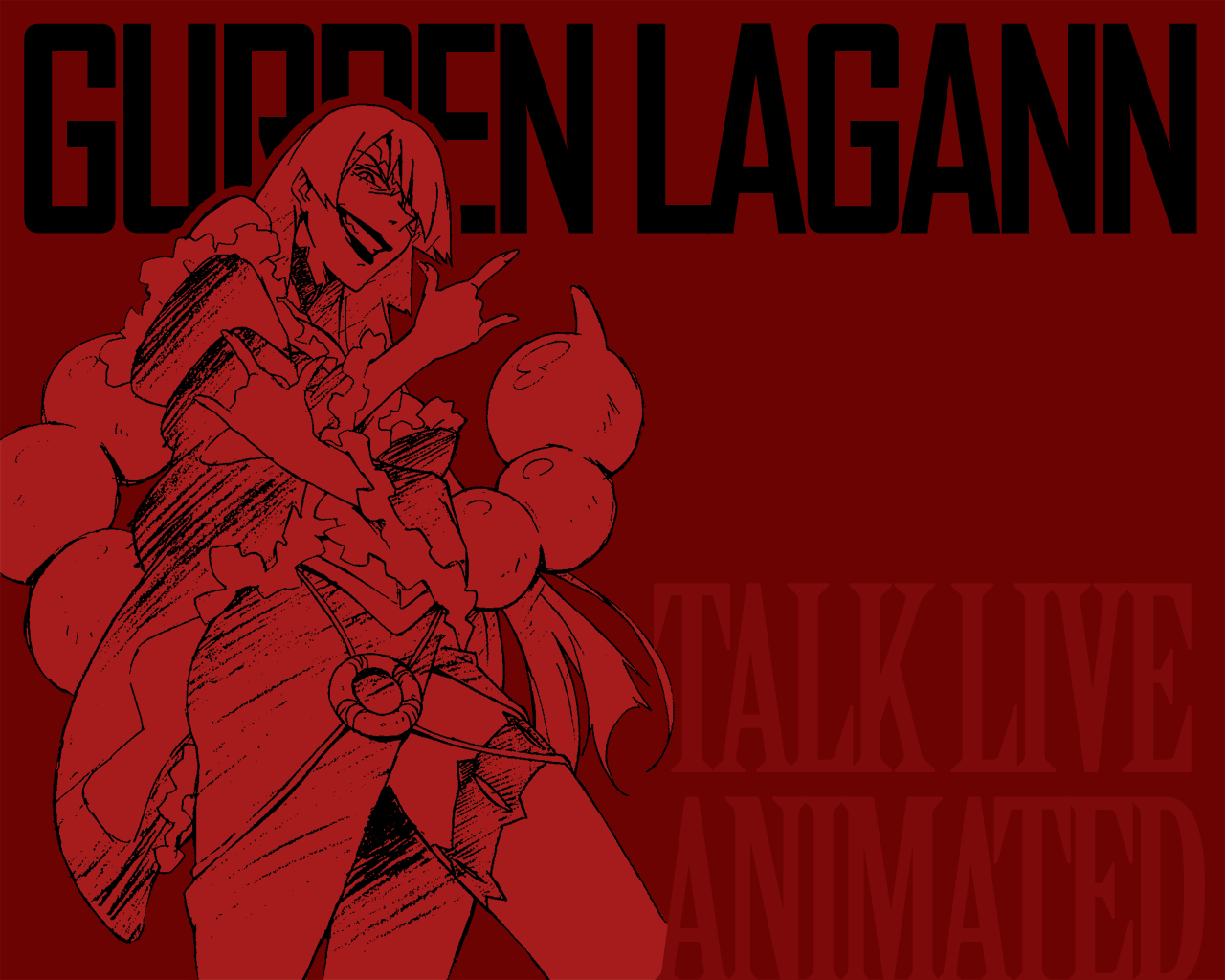 adiane, tengen toppa gurren lagann, 00s, 1girl, n/, dress, eyepatch, female focus, from below, long hair, m/, monochrome, red theme, scorpion tail, solo, tail, tattoo
