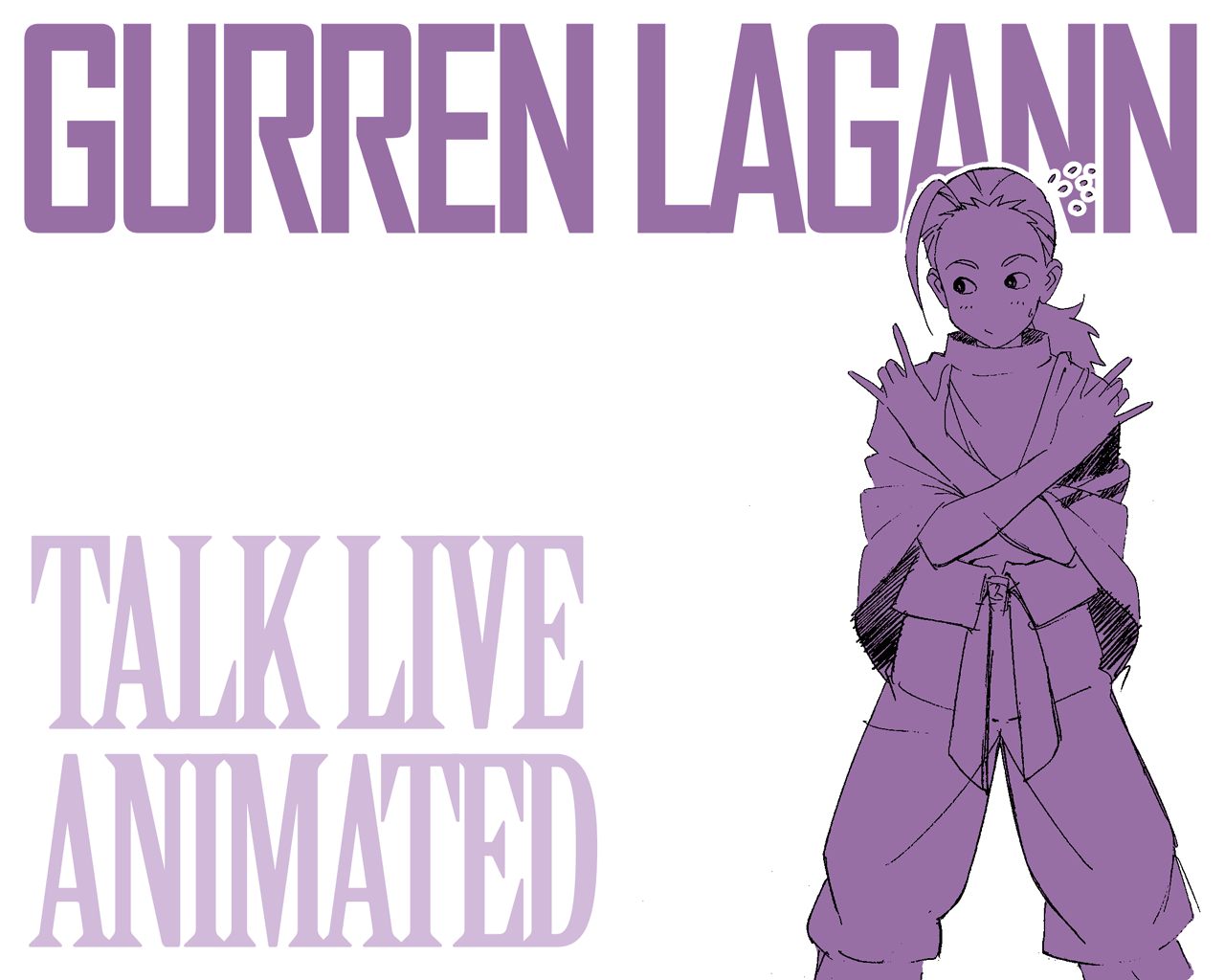 rossiu adai, tengen toppa gurren lagann, 00s, 1boy, n/, m/, male focus, monochrome, ponytail, purple theme, solo, white background