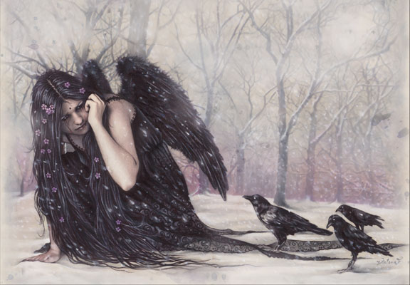 tagme, bird, black hair, dress, wings