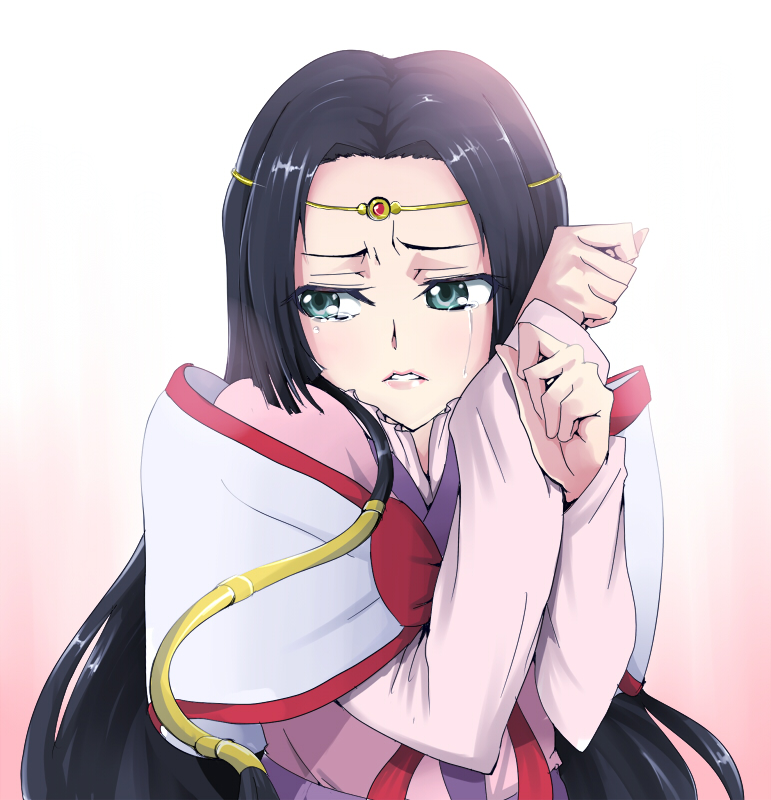 kasai shin, sumeragi kaguya, code geass, bad id, bad pixiv id, 00s, black hair, blue eyes, circlet, long hair, solo, tears, you gonna get raped