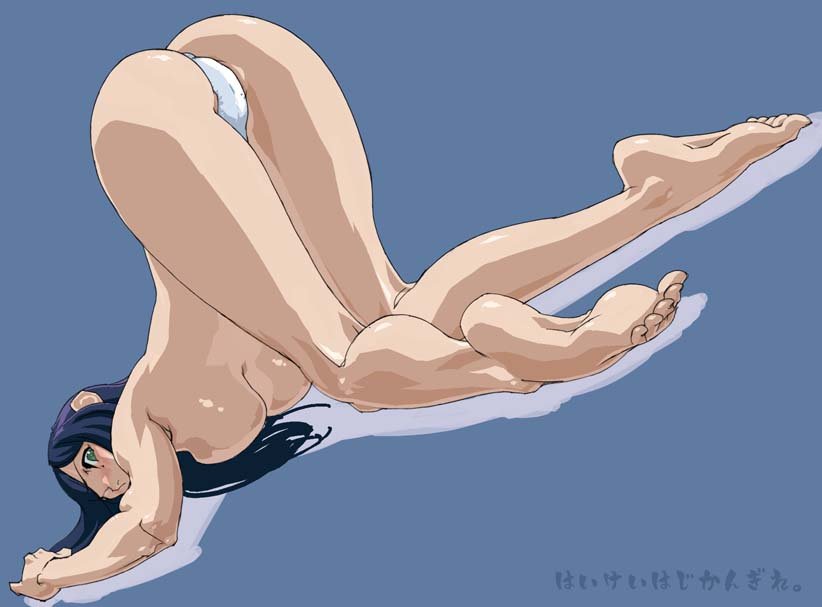 takashi akira, kuga natsuki, my-hime, 00s, 1girl, ass, barefoot, breasts, feet, female focus, green eyes, large breasts, panties, solo, topless female, underboob, underwear, underwear only