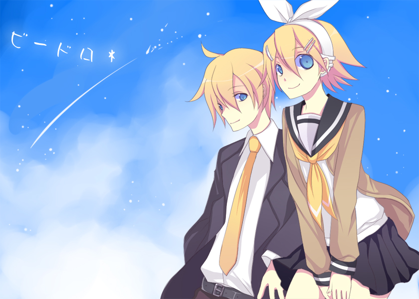 harano, kagamine len, kagamine rin, vocaloid, 1boy, 1girl, brother and sister, school uniform, serafuku, siblings, twins