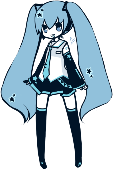 rinju umisu, sumisu (rinsumi), hatsune miku, vocaloid, bad id, bad pixiv id, 1girl, blue eyes, blue hair, blue theme, detached sleeves, female focus, long hair, matching hair/eyes, miniskirt, monochrome, necktie, skirt, smile, solo, thighhighs, twintails, zettai ryouiki