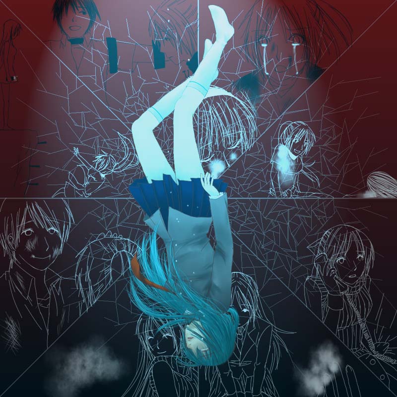 gesunohana, mu-ko, houjou satoshi, maebara keiichi, sonozaki shion, higurashi no naku koro ni, 00s, 1girl, 2boys, closed eyes, green hair, long hair, multiple boys, school uniform, serafuku, tears