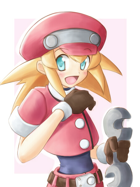 satogo, roll caskett (mega man), capcom, mega man (series), mega man legends (series), bad id, bad pixiv id, blonde hair, green eyes, hat, newsboy cap, solo