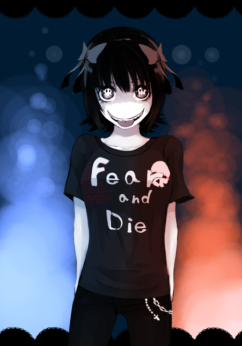 amami haruka, dark haruka, idolmaster, idolmaster (classic), idolmaster 1, sound horizon, 00s, 1girl, :p, chain, creepy, female focus, horror (theme), ribbon, skull, solo, tongue, tongue out