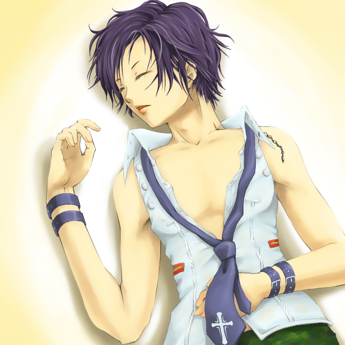 kaz (pangya), pangya, 1boy, bishounen, blue hair, closed eyes, gradient background, male focus, short hair, sleeping, smile, solo