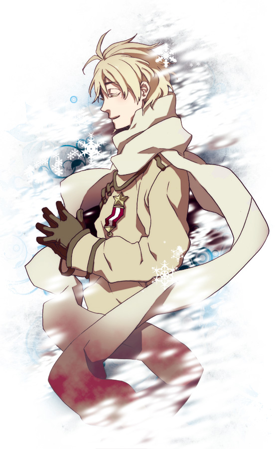 sena (mineruba), sena (pixiv), russia (hetalia), axis powers hetalia, uniform, bad id, bad pixiv id, 00s, 1boy, badge, blonde hair, gloves, male focus, scarf, short hair, solo