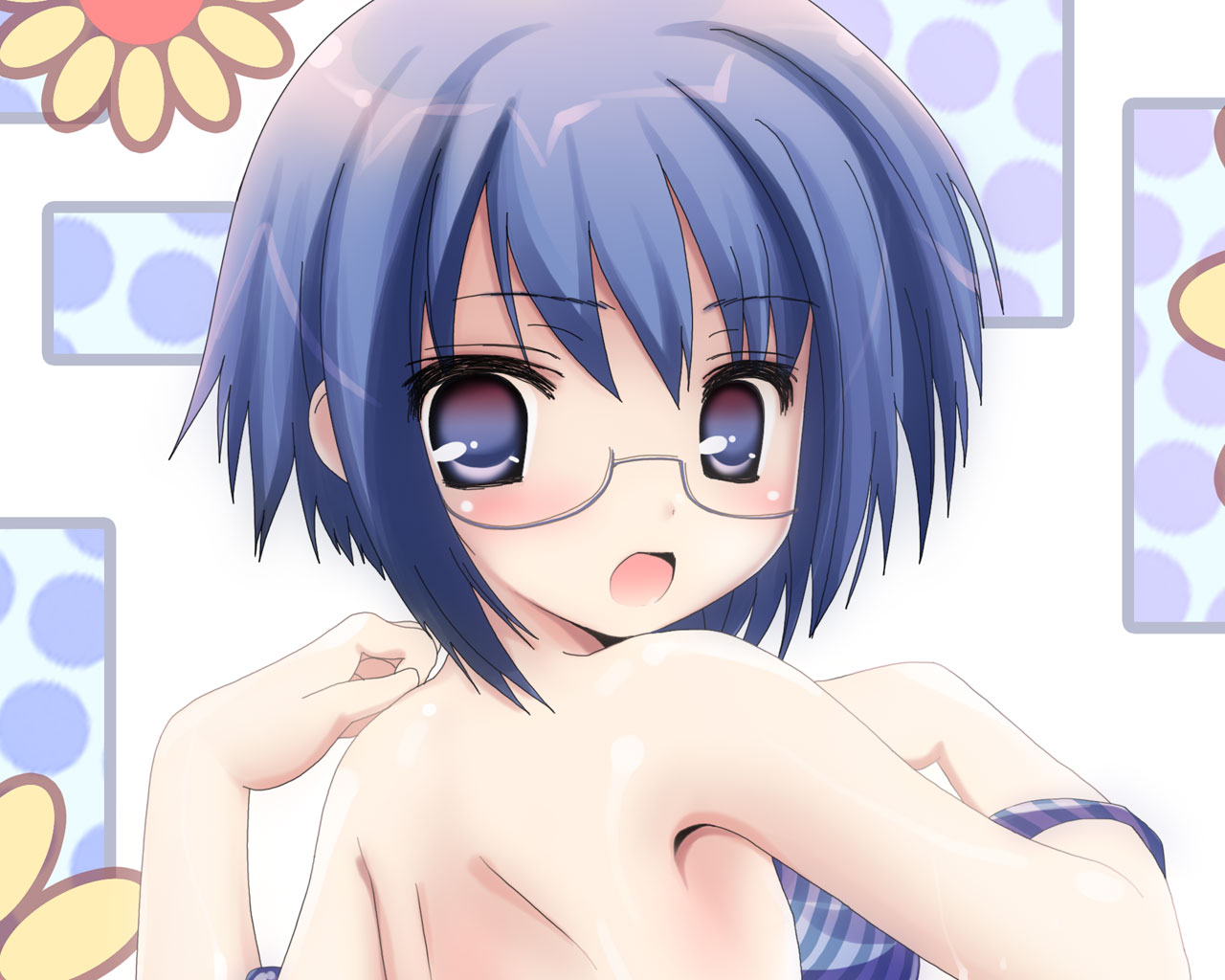 namamo nanase, sae (hidamari sketch), hidamari sketch, 00s, blue hair, glasses, short hair, solo