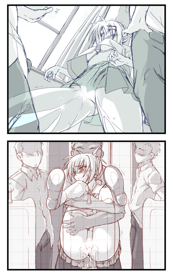 nurumu, original, 1girl, 3boys, ass, blush, bra, censored, classroom, clothes lift, comic, indoors, multiple boys, panties, panty pull, pee, peeing, peeing self, pussy, sailor, school, school uniform, serafuku, skirt, skirt lift, standing, toilet, underwear, wet, wet clothes, wet panties