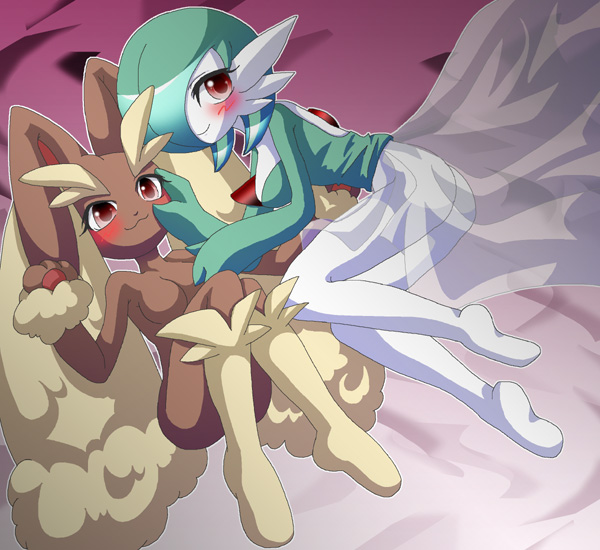 shiratsuki (royal moon), gardevoir, lopunny, nintendo, pokemon, :3, animal ears, ass, blush, breasts, furry, gen 3 pokemon, gen 4 pokemon, nude, pokemon (creature), yuri