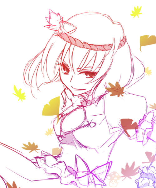 buchiko, yasaka kanako, touhou, 1girl, female focus, monochrome, multiple monochrome, sketch, solo