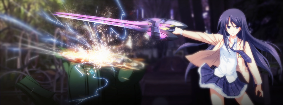 aoi sena, chaos;head, science adventure, 00s, long hair, purple eyes, purple hair, school uniform, serafuku, sword, weapon