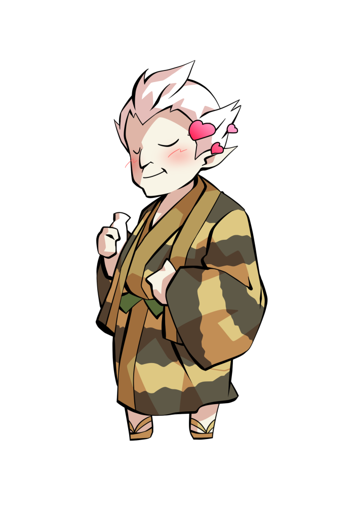 dairi, touhou, commentary request, large variant set, variant set, 1boy, alphes (style), black eyes, bottle, full body, hand on own stomach, holding, holding bottle, japanese clothes, kimono, male focus, old, old man, parody, pointy ears, sandals, short hair, solo, standing, striped clothes, striped kimono, style parody, tachi-e, transparent background, uwabami (touhou)