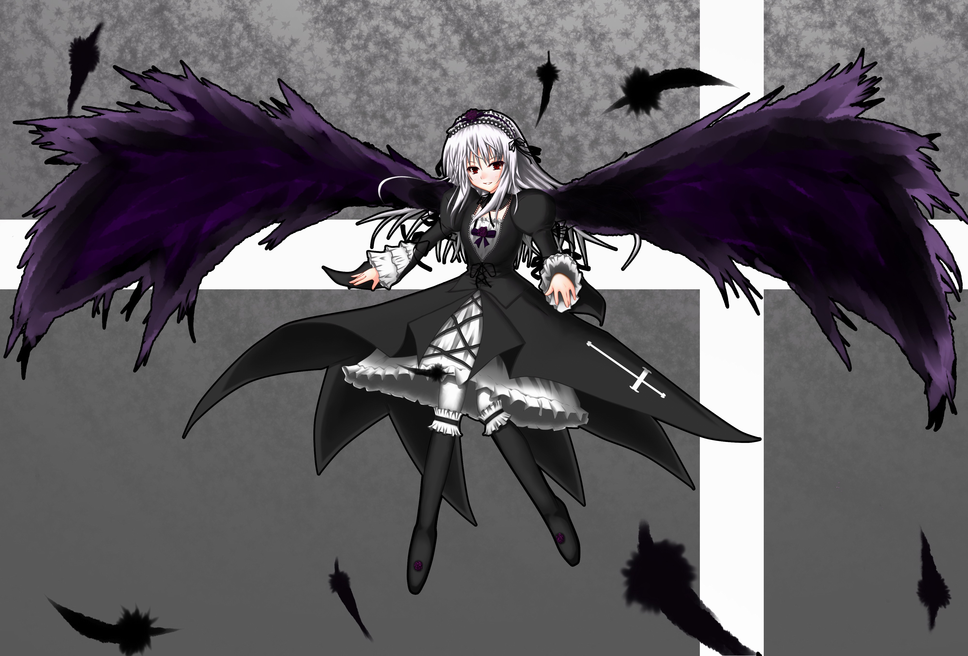 suigintou, rozen maiden, silver hair, absurdres, highres, 00s, wings