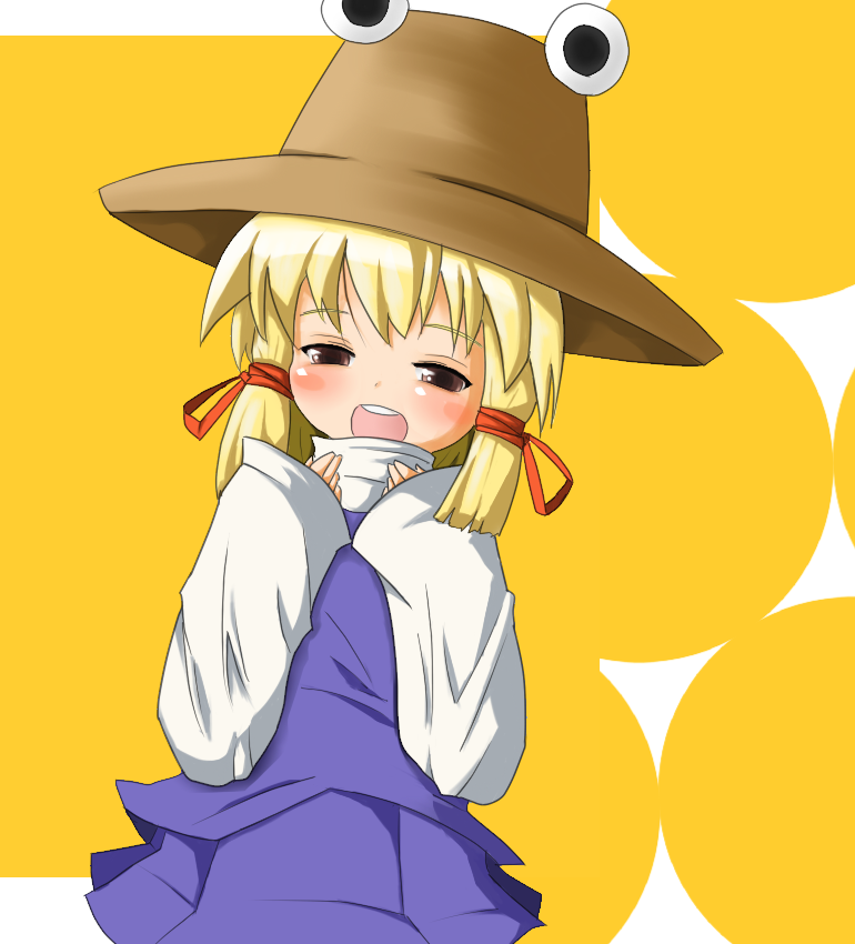 moriya suwako, touhou, 1girl, blonde hair, female focus, food, hat, ribbon, skirt, solo, takuan