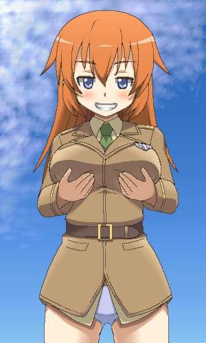 awa, charlotte e. yeager, strike witches, world witches series, lowres, 00s, 1girl, breasts, female focus, grabbing another's breast, groping, jaggy lines, large breasts, oekaki, solo