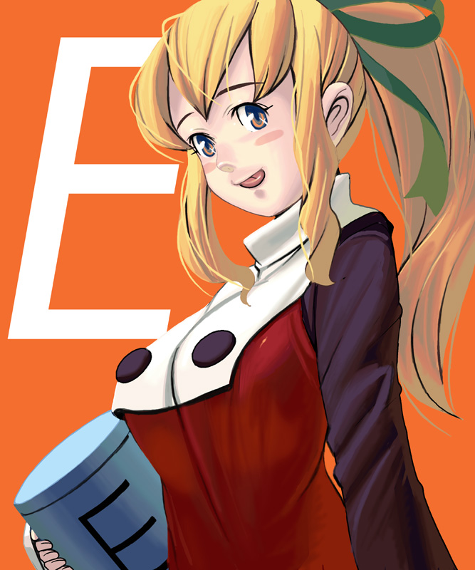 kouno (masao), roll (mega man), capcom, mega man (classic), mega man (series), bad id, bad pixiv id, :p, blonde hair, buttons, ponytail, solo, tongue, tongue out
