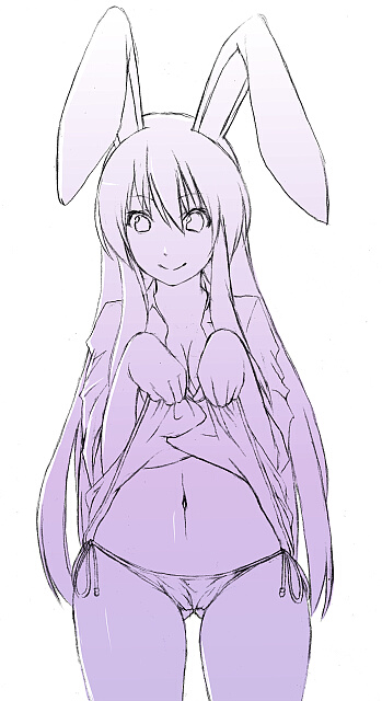 aoinagi, reisen udongein inaba, touhou, 1girl, animal ears, clothes lift, female focus, lowleg, lowleg panties, monochrome, panties, rabbit ears, shirt lift, side-tie panties, solo, underwear