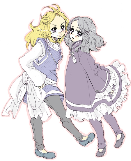 utai yumi, original, blonde hair, dress, frills, pants, purple hair