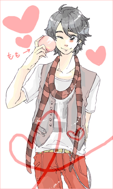 utai yumi, kamen rider den-o, nogami ryoutarou, kamen rider, kamen rider den-o (series), bad id, bad pixiv id, 1boy, black hair, fashion, male focus, one eye closed, short hair, solo, vest, wink