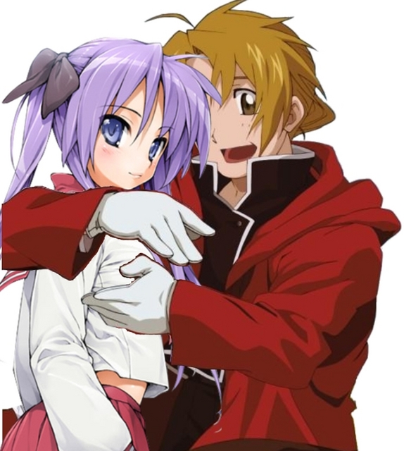 alphonse elric, hiiragi kagami, fullmetal alchemist, lucky star, 00s, blonde hair, crossover, purple hair