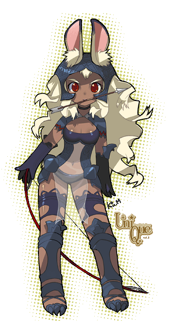 fran (ff12), final fantasy, final fantasy xii, 00s, 1girl, animal ears, armor, arrow (projectile), blonde hair, bow, bow (weapon), dark-skinned female, dark skin, female focus, helmet, rabbit ears, red eyes, solo, standing, weapon, white hair