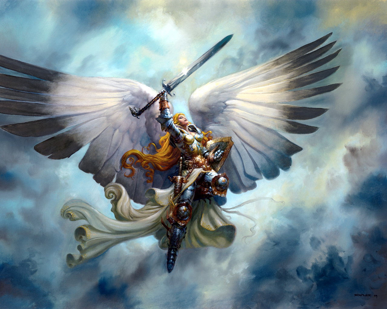 magic: the gathering, angel, serra angel, sword, weapon, wings